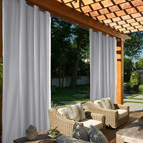 ele ELEOPTION Outdoor Vorhang Wasserdicht,Blickdicht Vorhang Winddicht UV Schutz Sonnenschutz Gardinen für Balkon Garten Hof (Grau, 2 Stücke /132 X 213cm)