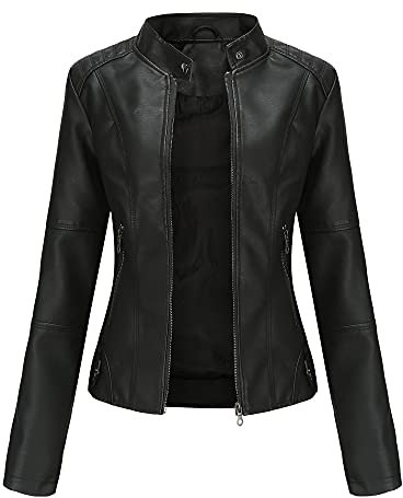 JMKEY Veste de moto en cuir synthétique pour femme avec fermeture éclair, style 1, S