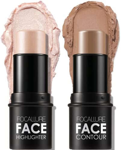 2 Pcs Contouring Stick,Cream Bronzer und Highlighter Stick,Cremige Textur Langanhaltende Konturen Erhellt Das Gesicht Make Up Contouring Stift Für Gesicht Und Hals (Light-medium-0610)