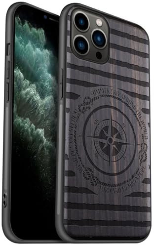Carveit Coque en Bois pour iPhone 11 Pro Étui Protection Artistique Cover TPU Souple de téléphone Antichoc Compatible avec Apple 11 Pro Etui (Bois Sombre-Crête de Voyager)