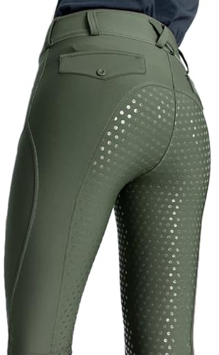 ticticlily Pantaloni da Equitazione da Donna con Inserti Completi in Silicone Leggings Sportivi a Vita Alta con Passanti per Cintura e Tasche Collants Stretch A Verde S