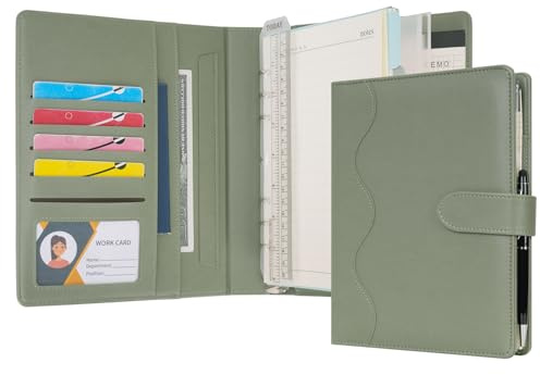 WASON A5 Diario in Pelle PU con Carta Ricaricabile, Portfolio ad Anelli Rimovibile con Clipboard, Blocco per Scrivere e Penna per Viaggi, Affari, Scuola, Organizzatore (Verde)