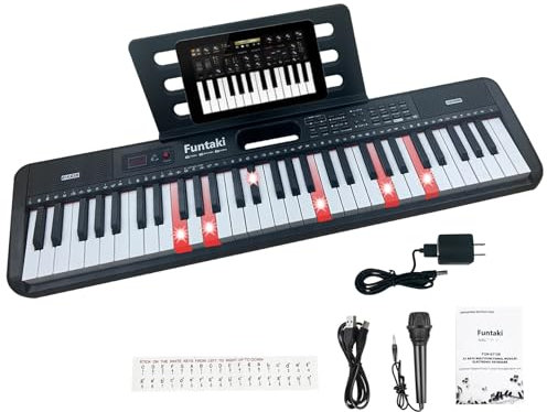 Funtaki 61-Key Electronic Keyboard Piano for Adults with Light Up Keys, 61 Compact Keys Digital Pianos - Perfect Beginner Piano Black