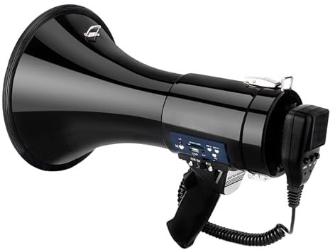 Perfeclan Tragbarer -Bullhorn-Verstärker, 240 Sekunden Aufnahme, tragbarer -Handlautsprecher, 50 W, für Straßenverkauf, Vielseitiges Schwarz