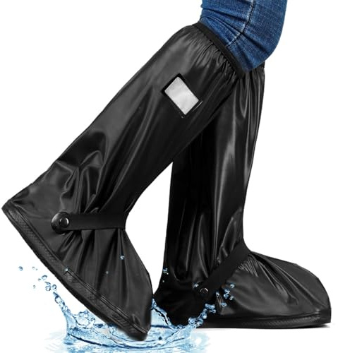 Casenly Copriscarpe Impermeabili, Copriscarpe Antipioggia Riutilizzabili Pieghevole Copriscarpe Antiscivolo con Zip Scarpe Pioggia Impermeabile per Pioggia Neve o Fango, Nero XL