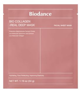 Biodance Bio Collagen Profond Masque Visage, Skincare Coréen Hydratant et Raffermissant à l'Acide Hyaluronique, à la Niacinamide et Aux Galactomycètes, 4 Feuilles, 34 g.