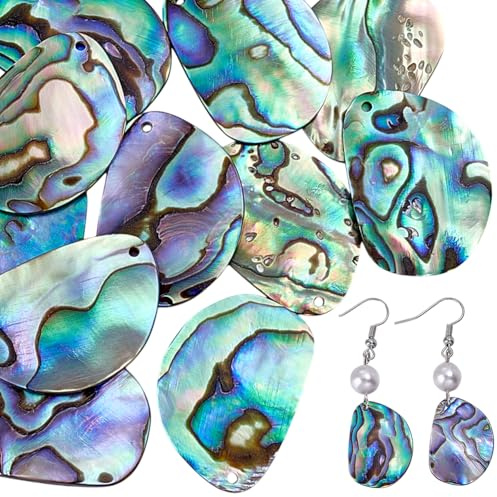 PH PandaHall 12 Stück Natürliche Paua Muschel Anhänger Abalone Muschelperlen Regenbogenfarben Muschelstücke Zum Basteln Ohrringe Armbänder Halsketten Schmuckherstellung 17.5~24.5mm Lang