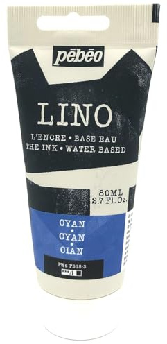 Pébéo Tinta de Linograbado CYAN 80 ml – Tinta Lino al Agua Ultra Pigmentada y Opaca, Impresión sobre linóleo y papel, Limpieza fácil