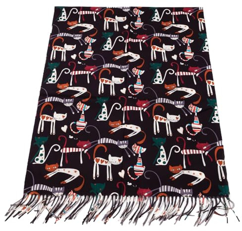 Toocool Sciarpa unisex gatti stola frange foulard scialle scaldacollo EM-3579 [W-20 NERO, Taglia unica]