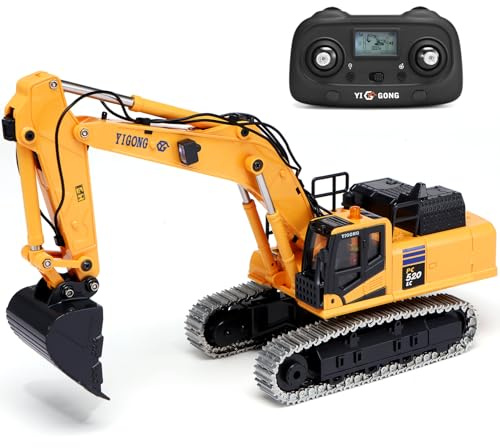 kolegend Profi-Metall Mini RC Bagger für Erwachsene - Funkfernsteuerung Modellbaumaschine mit Präzisions-Gewindespindel Grab-System, 2 Akkus & Tragekoffer