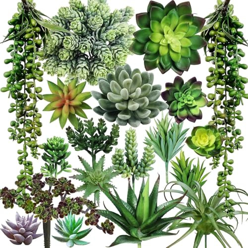 FENGSHENG-SHOP 19 Pack Artificial Succulents, Realistic Textured Cactus, Faux Plastic Succulents Mini Fake Plants for Garden Craft, Cake, Party, Indoor/Outdoor Bedroom Office Decor