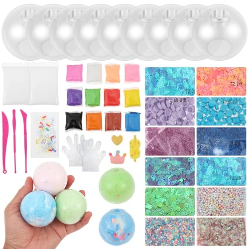 9 Stück DIY Stressball Bastelset Blanko Squishy Maker Kit Mit Verschluss Deckel Anti Stress Ball Selber Machen Silikon Huelle Befuellbar Sensory Fidget Toy Fur Erwachsene Transparent