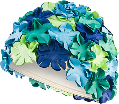 Aqua Speed Bloom Retro Cuffia di Bagno per Donne | 70 Lattice di Gomma Fiori | Cuffie | Latex | per Capelli Lunghi | Blu 7