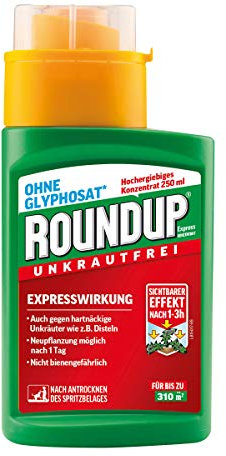 Roundup Unkrautfrei Express Unkrautvernichter Konzentrat, 250ml bis 310m², gegen Unkräuter und Gräser, Ohne Glyphosat, Grün