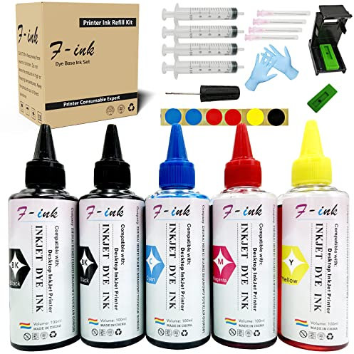 F-ink Bouteilles 5x100ml Kits de Recharge d'encre et d'encre compatibles avec Les Cartouches d'encre Canon 575XL 576XL 545XL 546XL 575 576 545 546 512 513 PG-545 CL-546 PG-575 CL-576