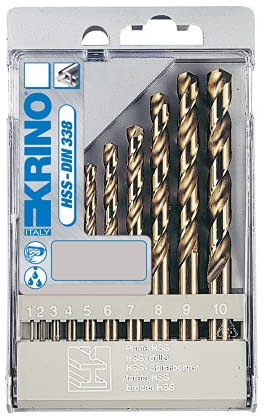 Krino 01155201 - Set di Punte per Trapano Rettificate al Cobalto 5% Per Acciaio Inox, 10 Pezzi - Ø 1-2-3-4-5-6-7-8-9-10