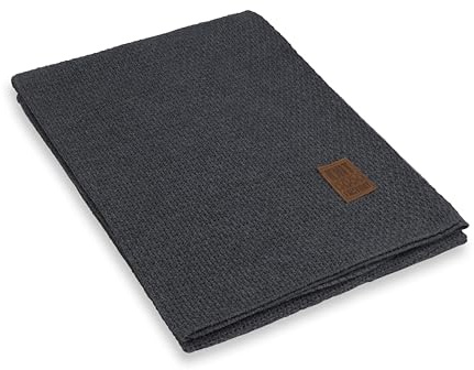 KNIT FACTORY - Uni Plaid - Anthrazit - 160x130 cm | Sofadecke - Kuscheldecke - Wohndecke - Strickdecke - Plaid aus Wolle - Wolldecke - Gestrickte Decke