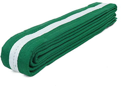 AAMA Color Belts with White Stripe for Martial Arts - Taekwondo Karate Judo - Green w/White Stripe - Size 2