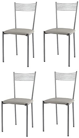 t m c s Tommychairs - Set 4 sillas Elegance para Cocina, Comedor, Bar y Restaurante, Estructura en Acero Pintado de Color Aluminio y Asiento tapizado en Polipiel Color Gris Claro