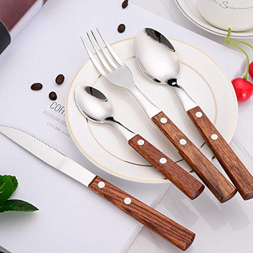 Ménagère en acier inoxydable Ensemble de 4 pièces avec manche en bois Couverts en INOX Couverts de Table Cuillère Fourchette Fourchette Cuisine & Maison Ou un cadeau