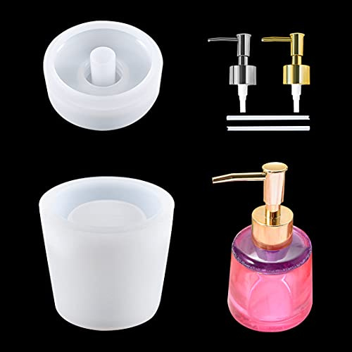 Koonafy 6 st epoxihartsformar, kit, silikonform med pump och sugrör, DlY Lotiondispensrar, epoxihartsform för badrum, kök, pennhållare