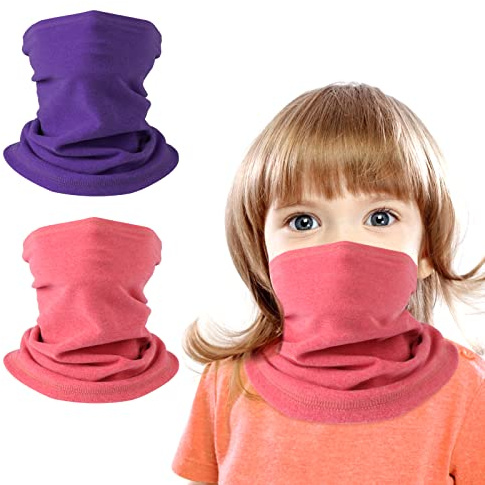 HEGCOIIE 2 stycken barn loop halsduk fleece tubhalsduk halsvärmare halsduk vindtät skidmask varmare för utomhus skidåkning cykling, Rose röd + lila, 7.87 x 11.81 inch