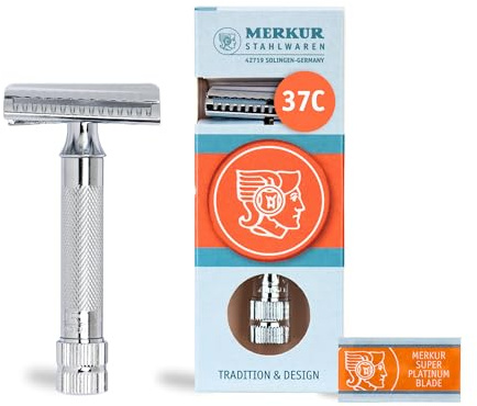 MERKUR 37C Rasoir de sûreté à tête oblique – Finition chrome brillant, peigne fermé, rasage humide traditionnel – Fabriqué en Allemagne