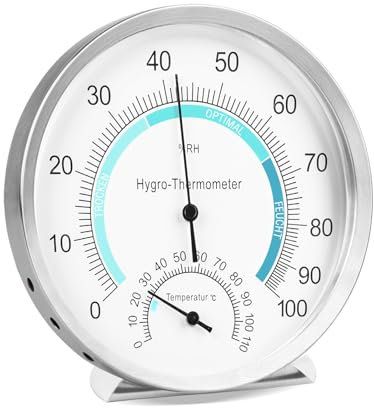 Termómetro para interior analógico, termómetro 2 en 1, higrómetro analógico, higrómetro térmico de acero inoxidable cepillado, resistencia a altas temperaturas