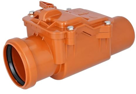MD technic Rückstauverschluss DN75 orange mit Rückstauklappe & Notsperre – Rückschlagventil für Abwasser, nagetiersicher, mit Edelstahleinlage, Geruchsstopp – Außenbereich