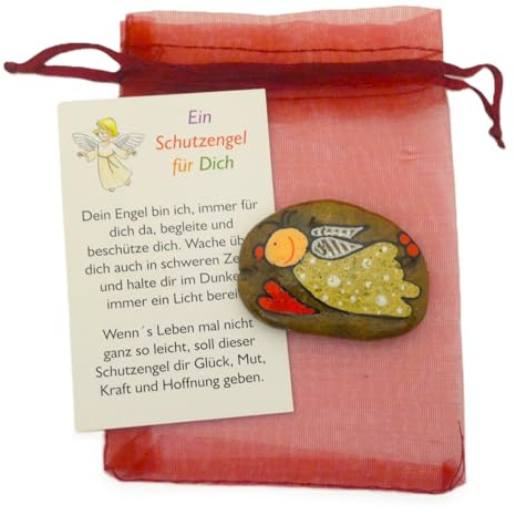 Andys Steinwelt® Schutzengel ca. 4 cm mit Name oder Datum personalisierbar | Glücksbringer für Prüfung, Handschmeichler, bemalte Steine, Geschenke Einschulung, Mutmacher Abitur Schule Sorgenstein 142