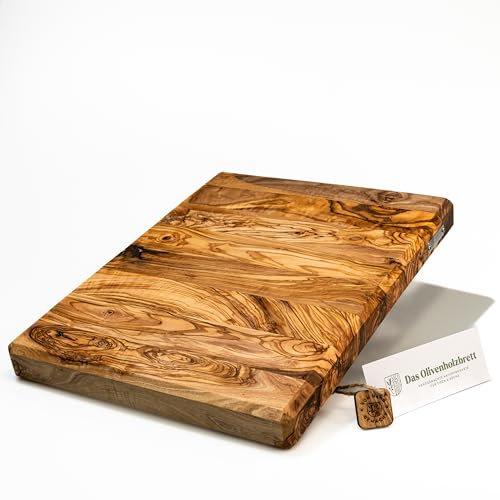 DAS OLIVENHOLZBRETT® / Exclusiva tabla de cortar de madera de olivo sin surco para el zumo/piezas de madera de olivo maciza encoladas longitudinalmente o transversalmente/madera de