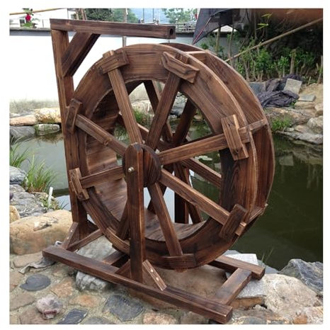 JTWWDM Fontana Esterno in Legno con Ruota Idraulica E Supporto, Decorazione Rustica da Giardino Vintage, Cascate d'Acqua per Balcone Patio Laghetto Piscina Ornamentale,80cm