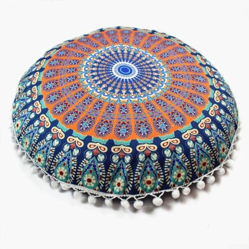 Hasaller Coussin de sol rond décoratif pour adultes - Patchwork vintage bohème élégant - 43 cm - Coton brodé - Housse de canapé assise (#5)