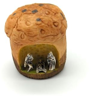 OVUNQUE PROTEGGIMI Minikrubba i harts, krubba med helig familj i metall, hantverksspjälsängar 4 x 7 cm, julklappsidéer, juldekorationer tillverkade i Italien (Panettone)