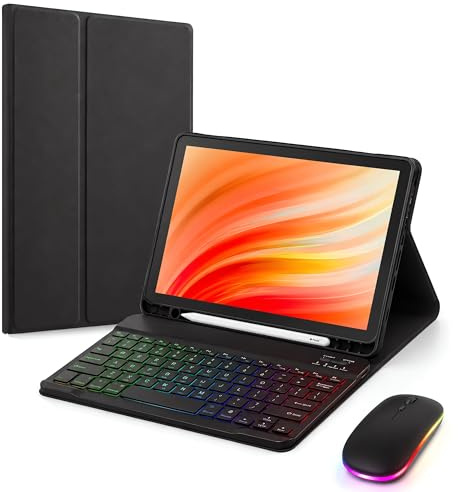 GYSDCAZ Keyboard Case for Amazon Kindle Fire HD 10&10 Plus (2021&2023) 10.1 inch, 7 Color Rainbow Backlight Detachable Bluetooth Keyboard with Mouse (Black)