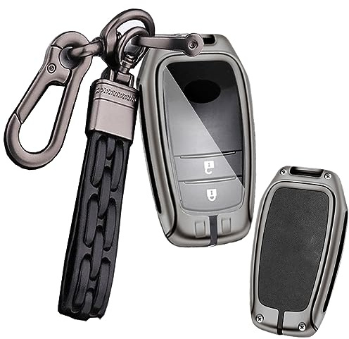 ontto Leder Autoschlüssel Hülle Passt für Toyota CHR Land Cruiser Yaris 4 GR Aygo X Corolla Venza GT86 Auris Schlüsselhülle Metall Schutzhülle Schlüsselanhänger Schlüsselcover Zubehör 2 Tasten-Schwarz