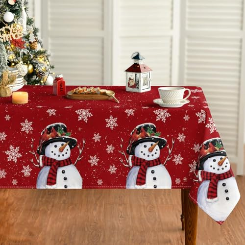 Artoid Mode Vögel Schals Schneemann Schneeflocken Weihnachten Tischdecke 140x110 cm, Winter Fleckschutz Tischwäsche Küche Dekoration Party Dekor
