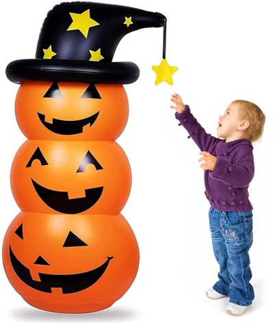Pmueuff Vaso de Calabaza de Halloween, 4.59 pies de Calabaza Inflable y Sombrero de Bruja Decoración de Halloween para Decoraciones al Aire Libre/Interior Suministros de Fiestas de Halloween