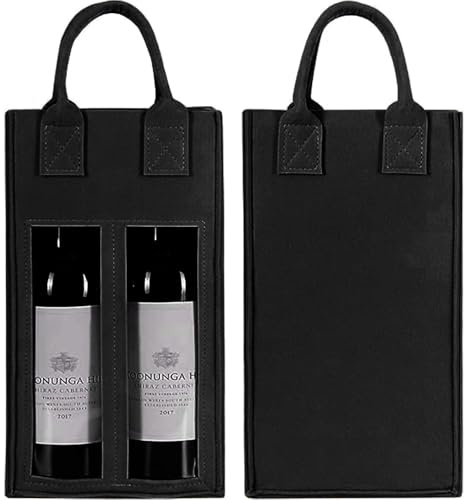 MEETOZ Double Wine Bag with Window, Felt Bottle Gift Bag with Handle Reusable Wine Carrier Tote Bag for Party Favors Travel, Camping, Gift Wrap Bags Great Gift for Wine Lover(1pc)