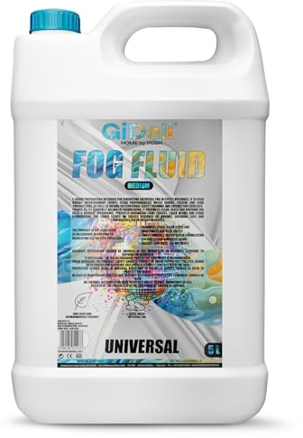 GiDeli Liquide à fumée 5 l - Liquide à fumée liquide pour machine à fumée - Fogée moyenne - Pour intérieur et extérieur - Densité finement ajustée pour spectacles et effets d'éclairage