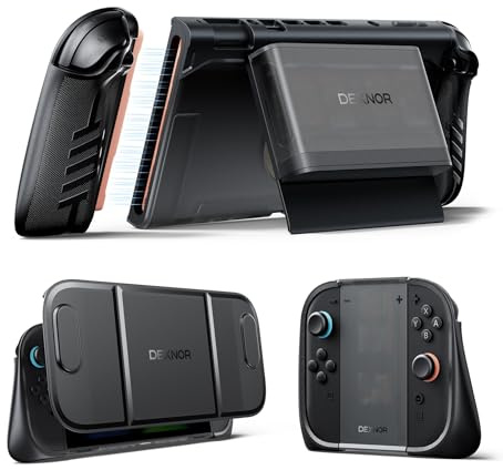 Dexnor Compatibile con Cover Switch 2 2025, Custodia Agganciabile con Impugnatura Trasformabile e Supporto Magnetico per Schede Rimovibile, con Capacità per 5 Giochi e 2 Schede SD - Nero