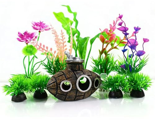 CavspkArt 10PCS Fish Tank Decoration Set, Aquatic Plant Ornaments, Fish Tank Accessories