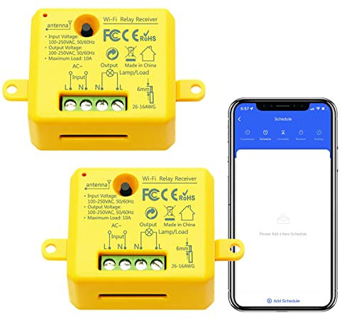 LoraTap Interruttore Timer WiFi Alexa, Interruttore Intelligente Wireless Controllo Remoto con Telefono App iOS Android, Compatibile con Alexa Echo e Google Home, 2pz Ricevitori a Relè 2500W