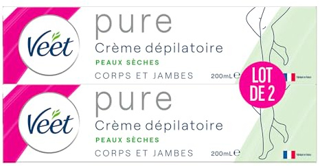 Veet Crème Dépilatoire Minima Douceur Longue Durée Après Epilation Peaux Sèches Tube, 2 x 200ml