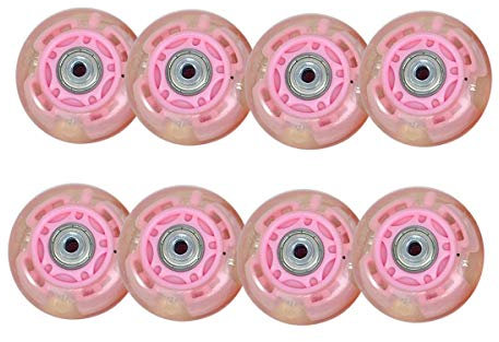 SSCYHT 8er Pack Inline Skate Rollschuhe Räder PU LED Light Up Räder für Asphalt Inline Skating oder Outdoor/Indoor Roller Hockey, Ersatz-Skate-Räder, mit Lagern,Rosa,60mm