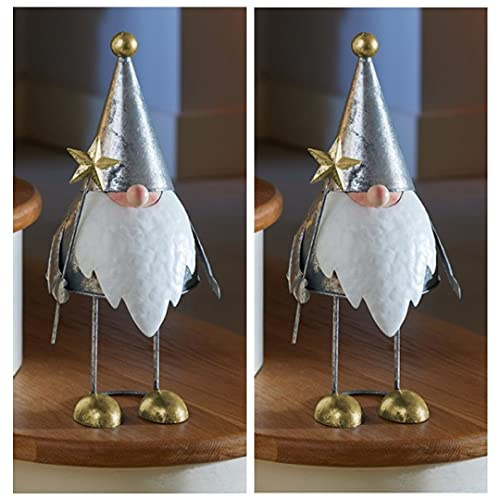Marco Paul Christmas Gonk Ornament Set - Festive Table Decoration - Set of 2 Metal Xmas Gnomes - Novelty Figurine Statues - Home Decortive Christmas Decor 36cm