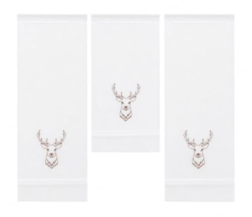 Design Mini Flächenvorhang Set Bestickt Hirsch| 4056-01 | 3 Teile | Scheibengardine Gesamtbreite 90cm (3x30cm) Höhe 80/60/80cm