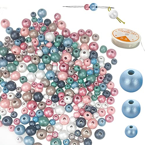 VEGCOO 1200 Bunte Holzperlen, Bastelperlen zum Auffädeln, mit Löchern für DIY-Armbänder & Halsketten