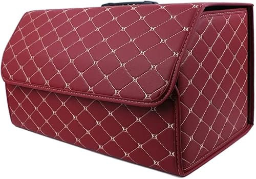 Auto Kofferraum Leder Organizer Box, für Benz SL SL300 SL450 SL500 SL550 SL417 SL63 SL65 SL70, Kofferraum Storage Box Wasserdicht Leder Faltbare Aufbewahrung Zubehör,E/WineRed