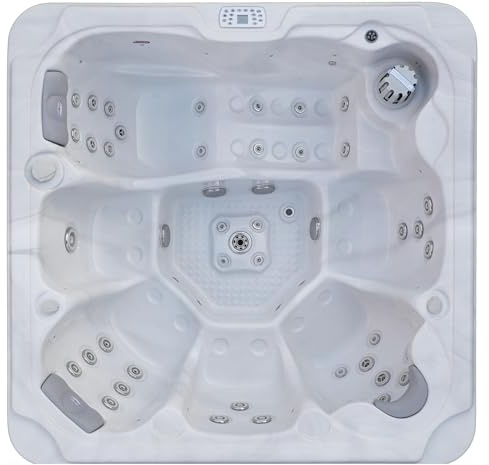 Outdoor idromassaggio SPA POOL Oasis Maxi bianco – con copertura e barra – Dimensioni 210 x 210 x 95 cm – 52 ugelli massaggianti, LED, radio, altoparlante, Bluetooth, SPA per 6 persone
